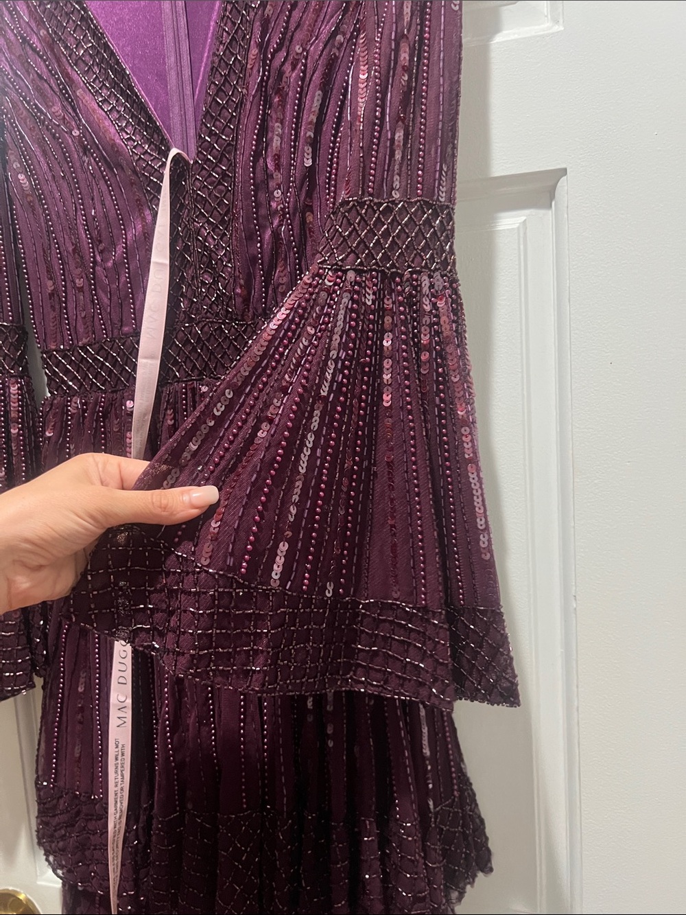 Mac Duggal Plum Beaded Tiered Evening Dress - Picture 5 of 10
